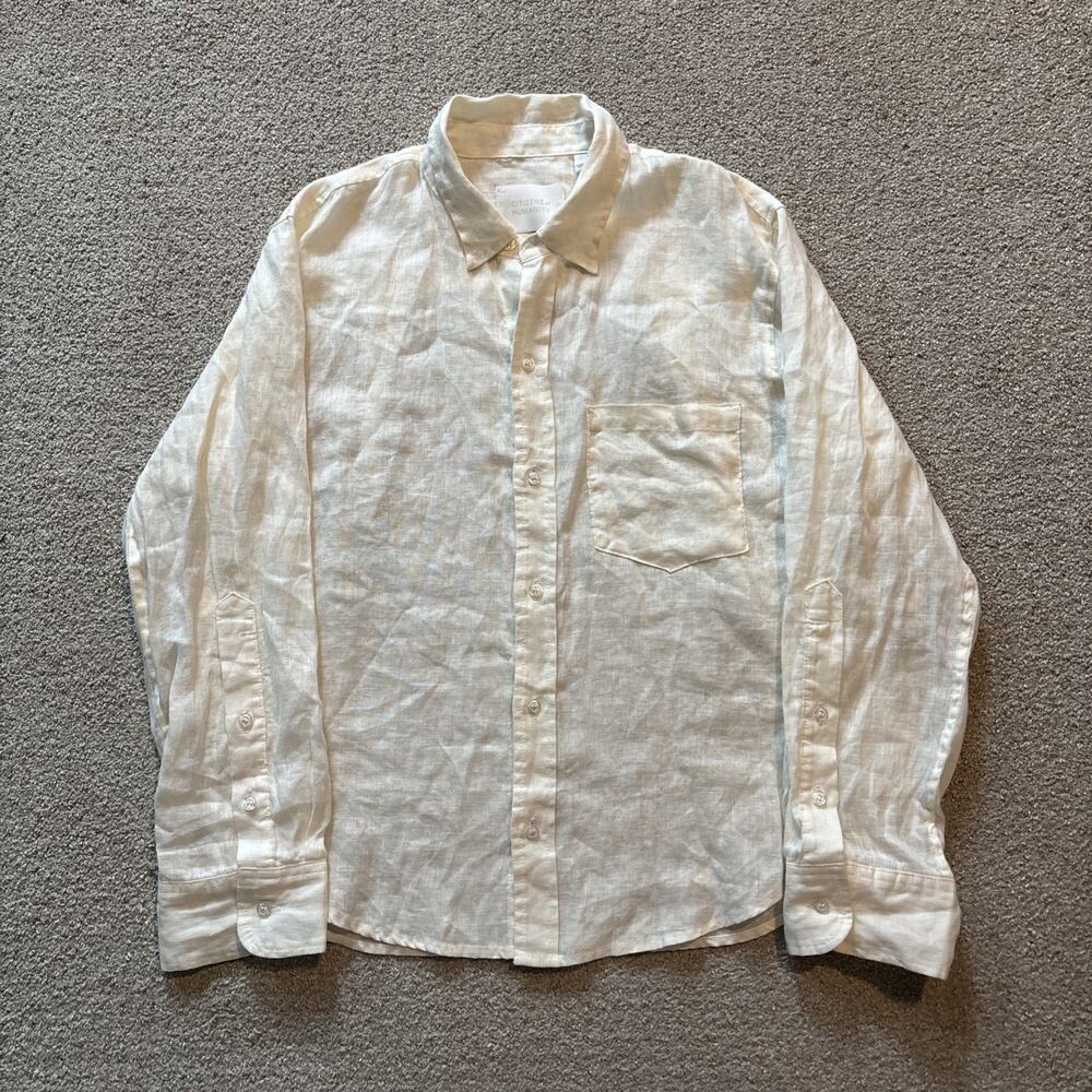 Citizens Of Humanity Womens S Kayla Shrunken Shirt White Linen Roll Tab Sleeve